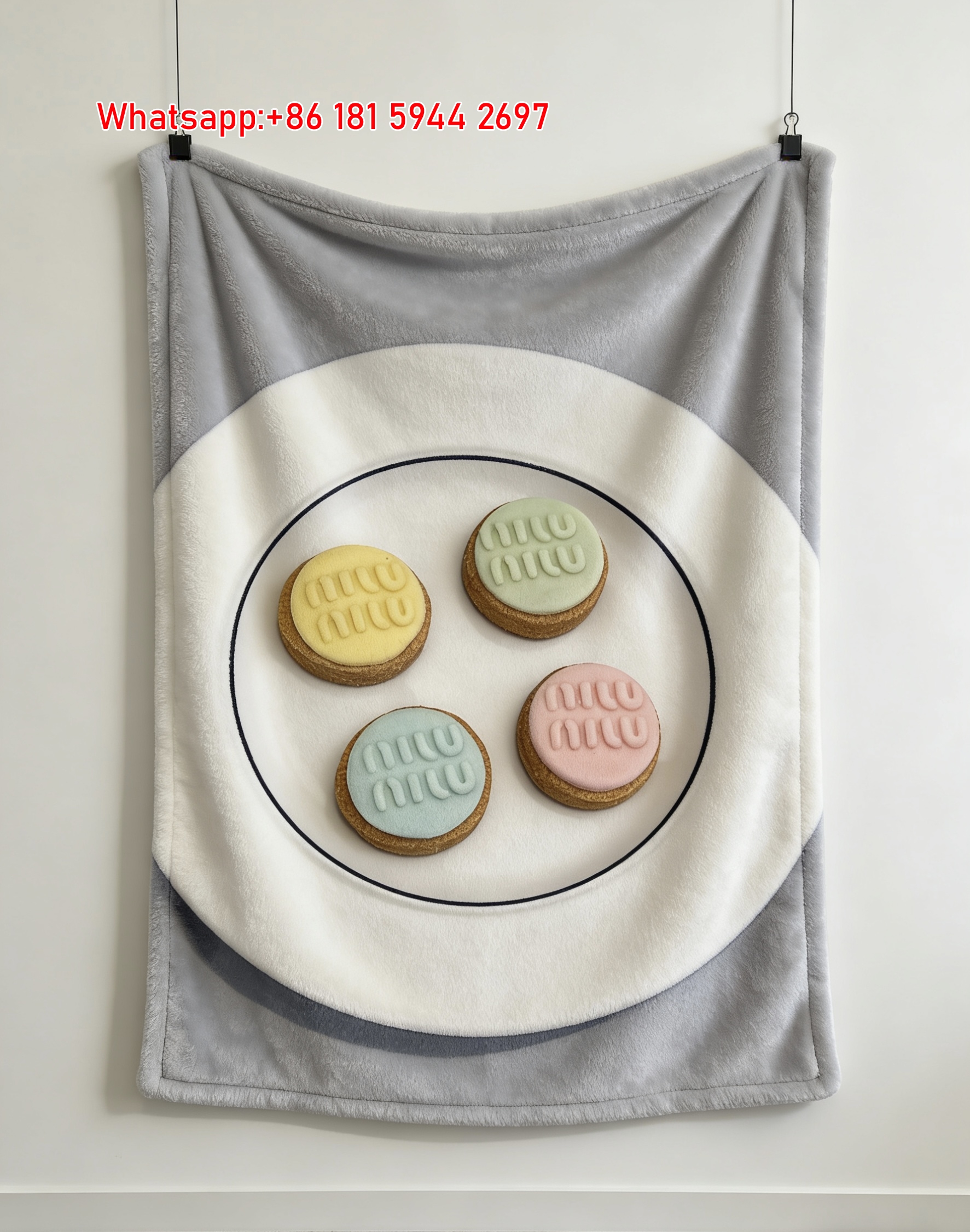 Luxury Miu Miu Pastel Macaron Cookie Print Flannel Sofa Throw Blanket - Colorful Dessert Graphic IMG_0514